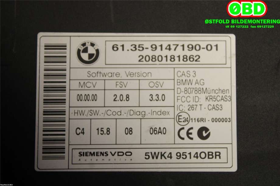 Styreenhet diverse til BMW X6 2008-2014 (E71/E72) (E71/E72) (BMW|61 35 9 395 656||61359147190)