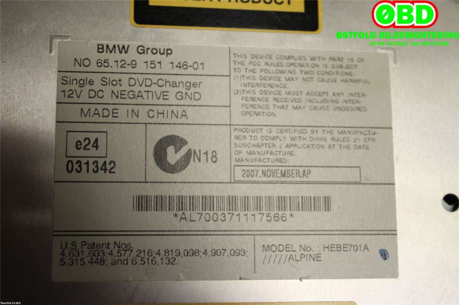 Bilstereo CD-veksler til BMW X6 2008-2014 (E71/E72) (E71/E72) (BMW||65129151146)