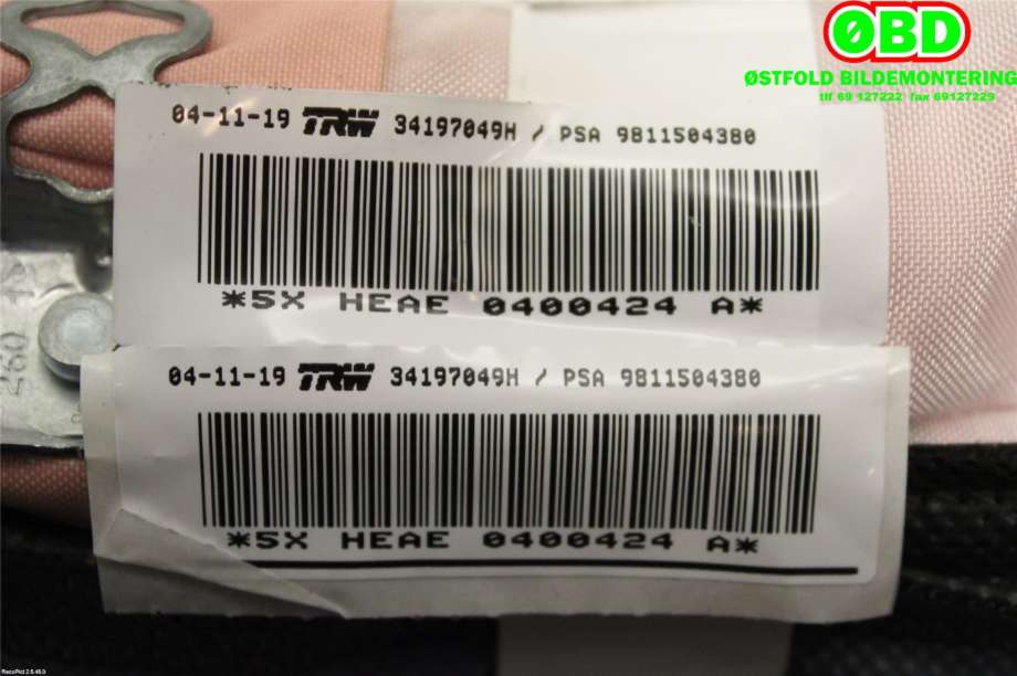 Airbag gardin høyre til Peugeot 3008 2016-->> (Type II)  (PEUGEOT|9811504380|)