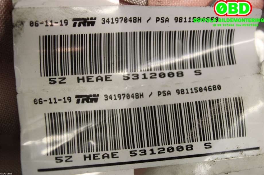 Airbag gardin venstre til Peugeot 3008 2016-->> (Type II) (PEUGEOT|9811504680|)