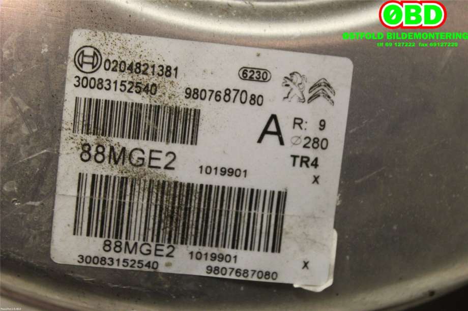 Bremsekraft-forsterker til Peugeot 3008 2016-->> (Type II)  (PEUGEOT|1616905380||9807687080)