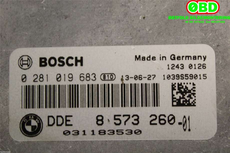Styreenhet motor til BMW 1-Serie 2011-2015 (Fase 1) (F20/F21) (F20/F21) (BMW|12 14 5 A48 DA9|0281019683|8573260)