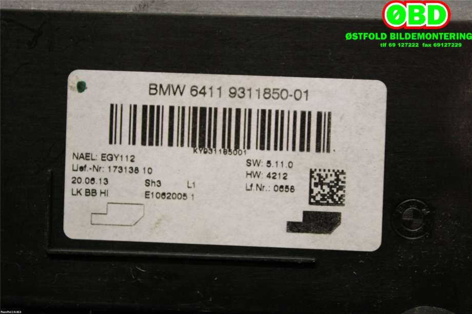 Styreenhet diverse til BMW 1-Serie 2011-2015 (Fase 1) (F20/F21) (F20/F21) (BMW|64 11 9 311 849||64119311850)