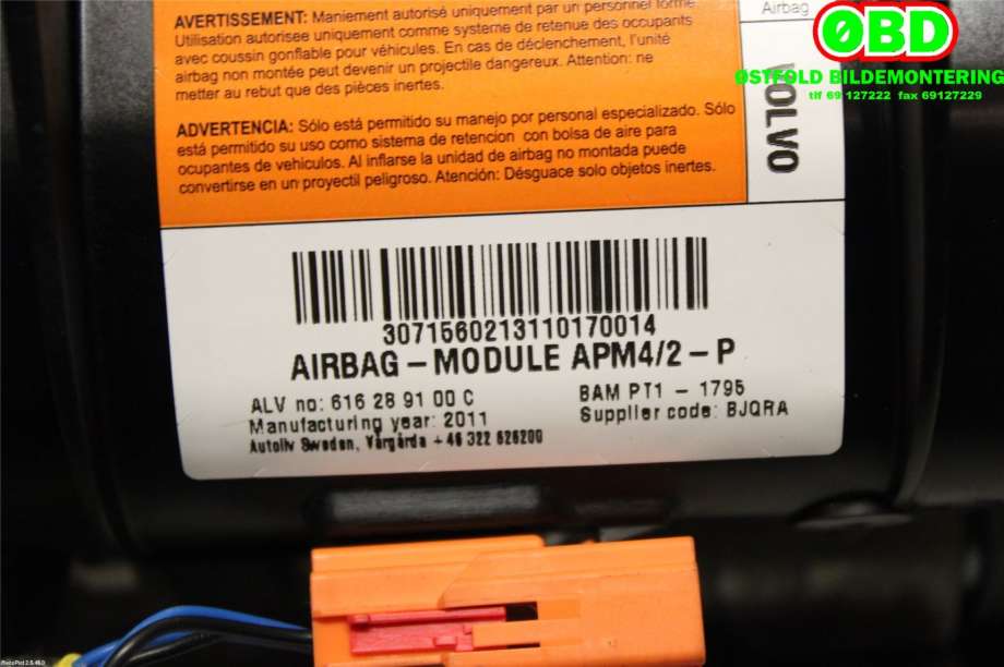 Airbag passasjer til Volvo S60 2010-2014 (Type II, Fase 1)  (VOLVO|30715602|)