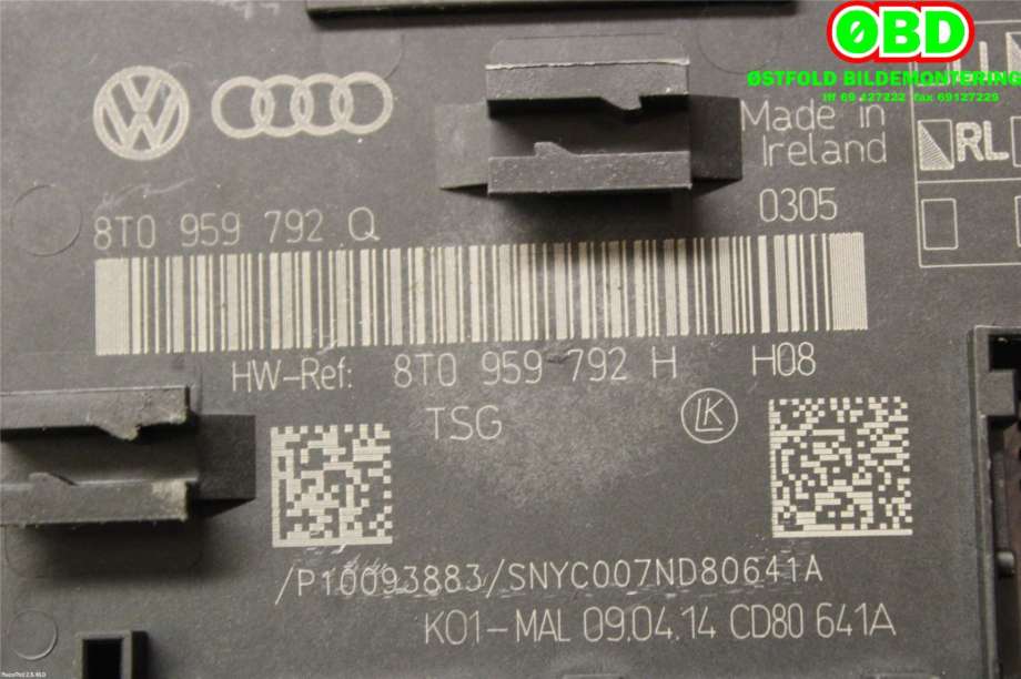 Styreenhet dør venstre foran til Audi A5 2007-2016 (Type I)  (AUDI|8T0 959 792 P||8T0959792Q)