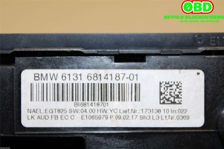 Varmeapparat betjening til BMW 3-Serie 2012-2018 (F30/F31/F34) (F30/F31/F34) (BMW|64 11 9 363 544|61 31 6 832 880|64119363546)