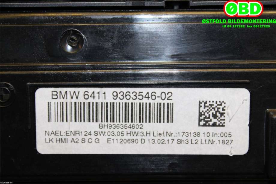 Varmeapparat betjening til BMW 3-Serie 2012-2018 (F30/F31/F34) (F30/F31/F34) (BMW|64 11 9 363 544|61 31 6 832 880|64119363546)