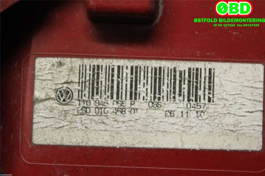 Baklykt venstre til VW Touran 2010-2015 (Type I, Fase 3)  (VOLKSWAGEN|1T0 945 095 R|)