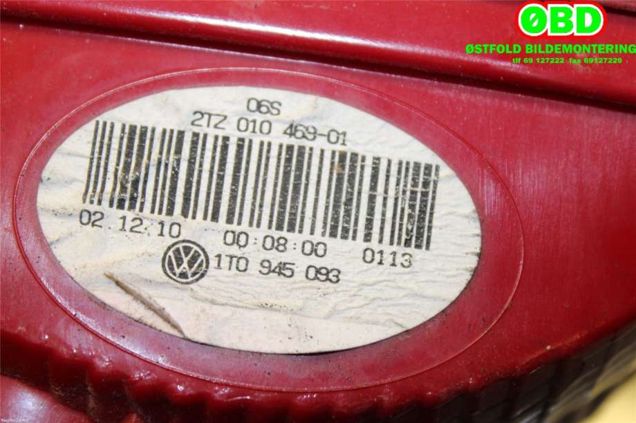 Baklykt venstre indre til VW Touran 2010-2015 (Type I, Fase 3)  (VOLKSWAGEN|1T0 945 093||1T0945093)