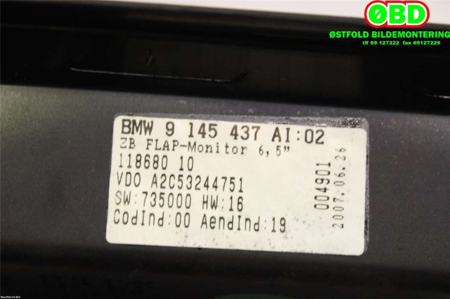 Instrument kjørecomputer til BMW 1-Serie 2004-2011 (E81/E82/E87/E88) (E81/E82/E87/E88) (BMW|65 82 9 166 280||9145437)
