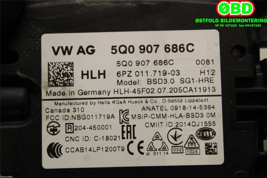 Sensor radar til VW e-Golf 2017-2020 (Fase 2)  (VOLKSWAGEN|5Q0 907 686 C||5Q0907686C)