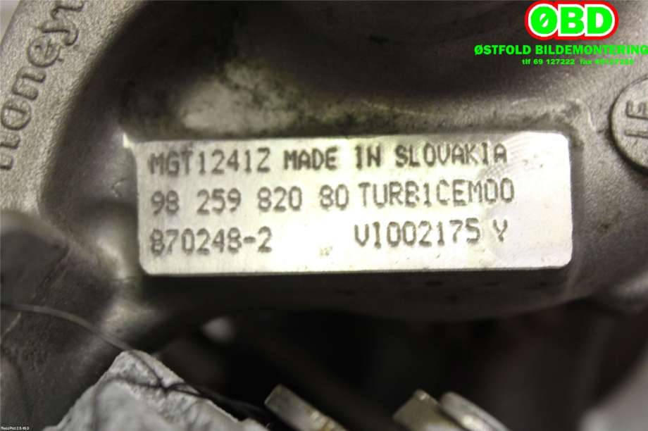 Turbo til Peugeot 5008 2017-->> (Type II)  (PEUGEOT|98 259 820 80|98 360 811 80|9825982080)