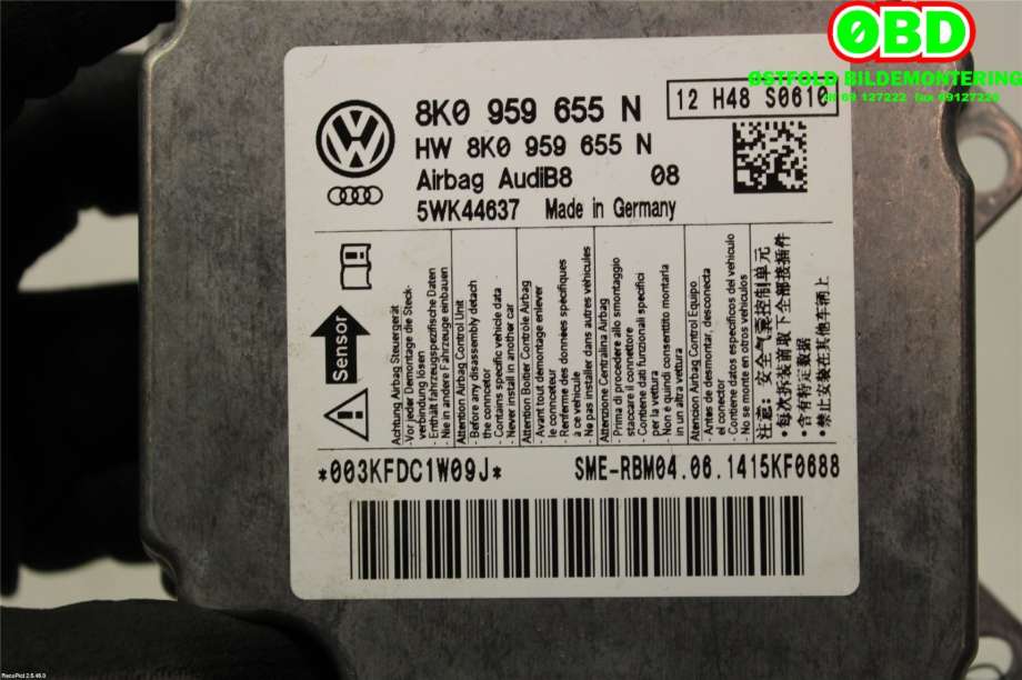 Airbag elektronikk til Audi A4, Allroad 2009-2016 (Type I) (B8) (B8) (AUDI|8K0 959 655 N||8K0959655N)
