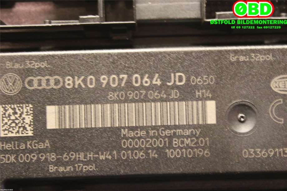 Styreenhet comfort (BCM) til Audi A4, Allroad 2009-2016 (Type I) (B8) (B8) (AUDI|8K0 907 064 JJ|8K0 907 064 KJ|8K0907064JD)