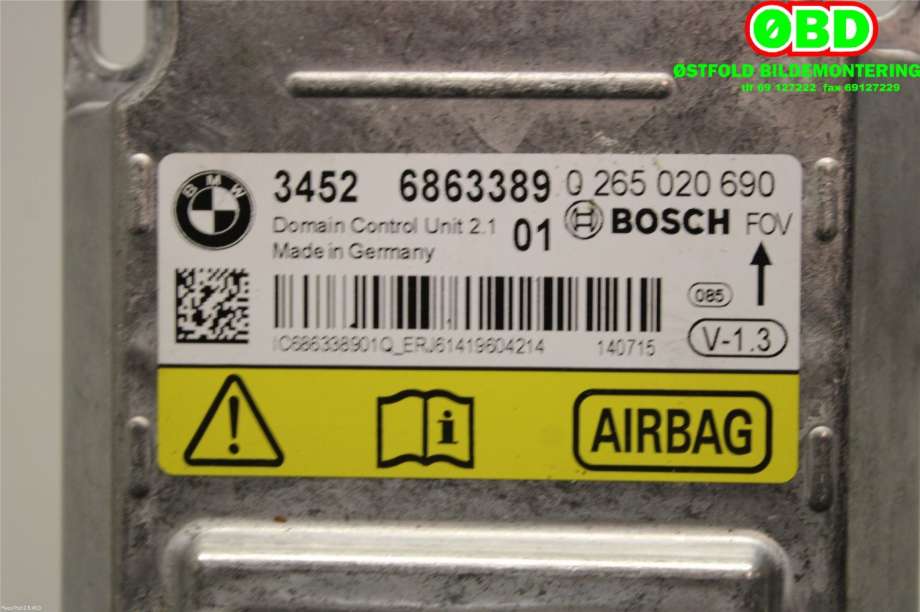 Airbag elektronikk til BMW 2-Serie 2014-2021 (F22/F23) (F22/F23) (BMW|34 52 6 887 752||34526863389)