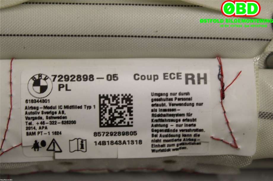 Airbag gardin høyre til BMW 2-Serie 2014-2021 (F22/F23) (F22/F23) (BMW|72 12 7 292 898||7292898)