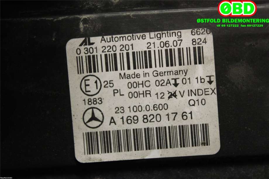 Frontlykt venstre halogen til Mercedes B-Klasse 2005-2008 (Fase 1) (W245) (W245) (MERCEDES|A 169 820 17 61||1698201761)