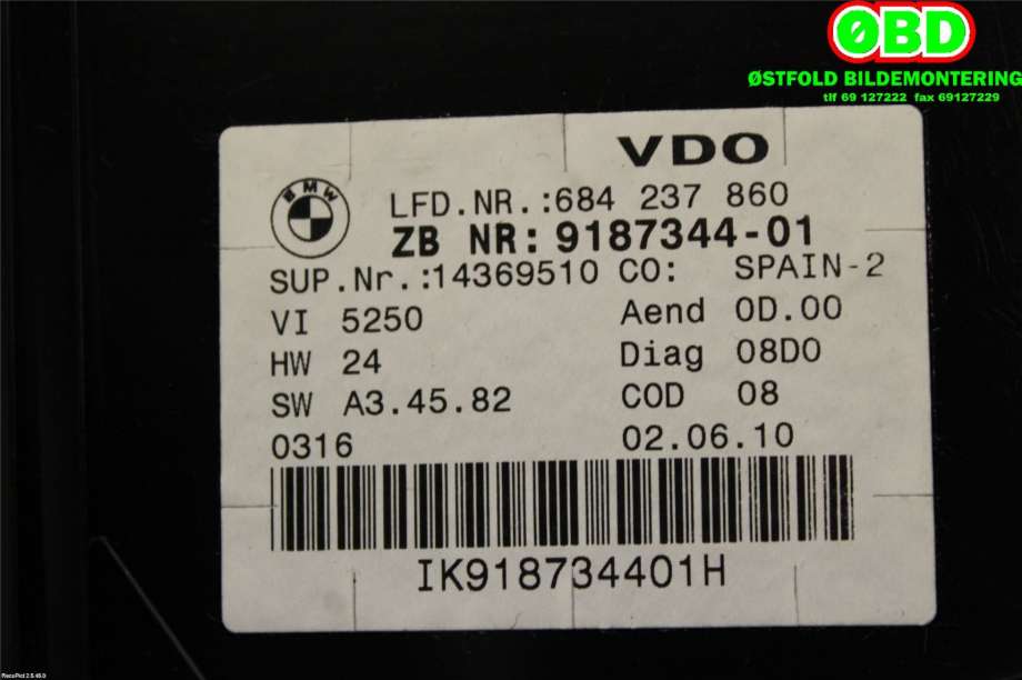 Instrumentpanel til BMW 3-Serie 2005-2011 (E90/E91/E92/E93) (E90/E91/E92/E93) (BMW|62 10 9 316 127||9187344)