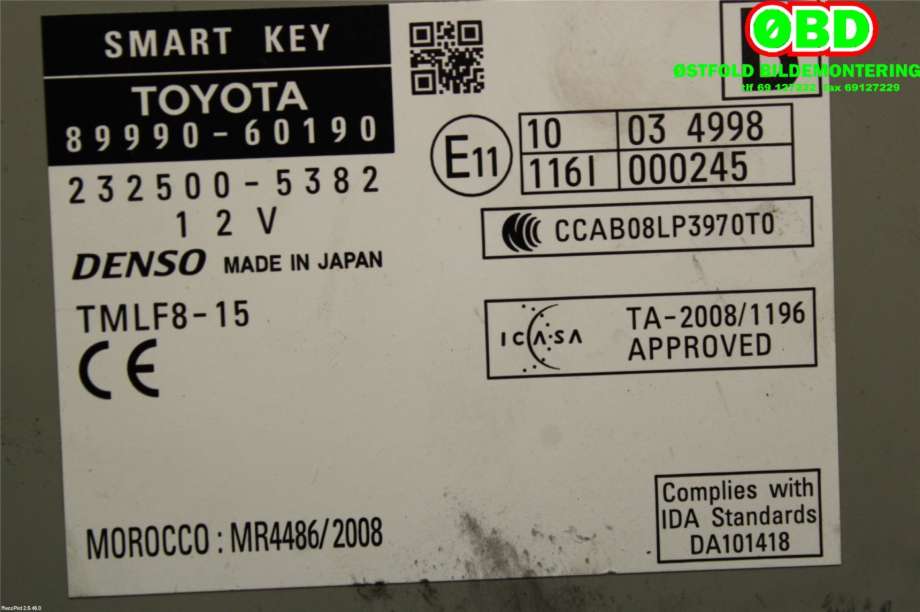 Styreenhet nøkkelfri/keyless til Toyota Land Cruiser 150 2010-2013 (Fase 1)  (TOYOTA|8999060190|)