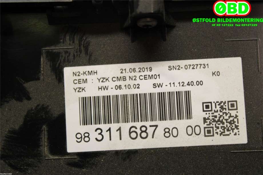 Instrumentpanel til Peugeot Expert 2016-->> (Type III)  (PEUGEOT|9831168780|9837473080)