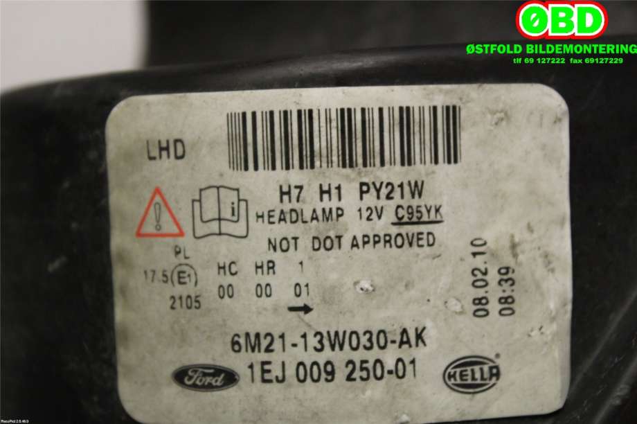 Frontlykt venstre halogen til Ford Galaxy 2010-2015 (Type III, Fase 2)  (FORD|1791506||6M2113W030AK)
