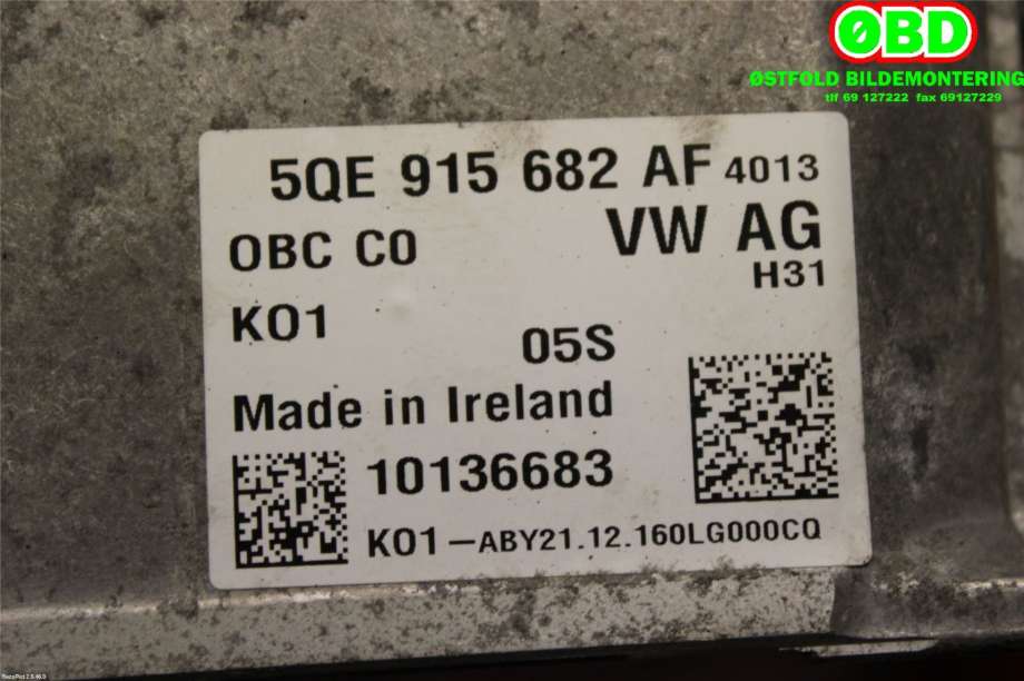 Batterilader (OBC - On Board Charger) til Audi A3 2016-2020 (Type III, Fase 2)  (AUDI|5QE 915 682 AF|5QE 915 682 BG|5QE915682AF)