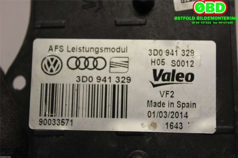 Styreenhet xenon/ballast til VW Golf VII 2012-2017 (Fase 1)  (VOLKSWAGEN|3D0 941 329 D||3D0941329)