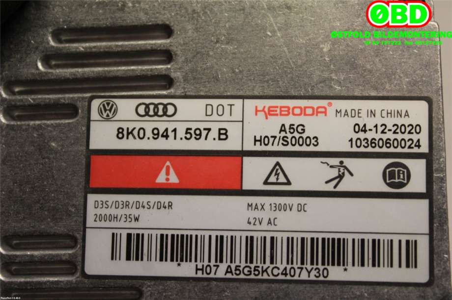 Styreenhet xenon/ballast til VW Passat 2011-2015 (B7) (B7) (VOLKSWAGEN|8K0 941 597 B||8K0941597B)