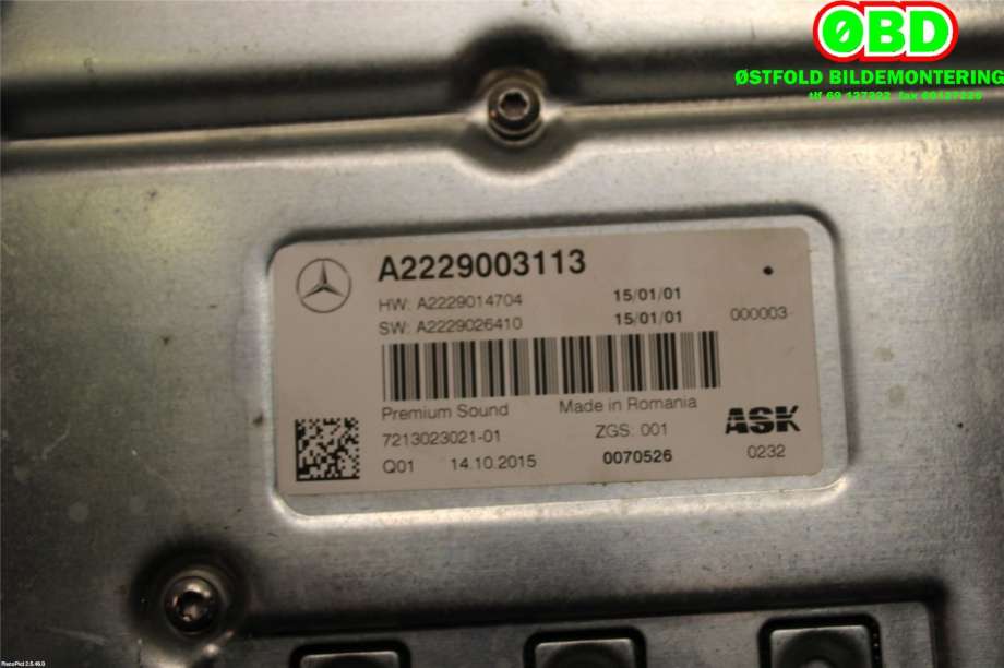Bilstereo forsterker til Mercedes C-Klasse 2014-2018 (Fase 1) (W205) (W205) (MERCEDES||2229003113)