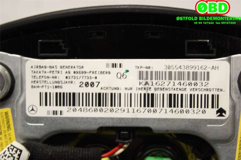 Airbag rattpute til Mercedes C-Klasse 2007-2011 (Fase 1) (W204) (W204) (MERCEDES|A 000 860 56 02||2048600202)