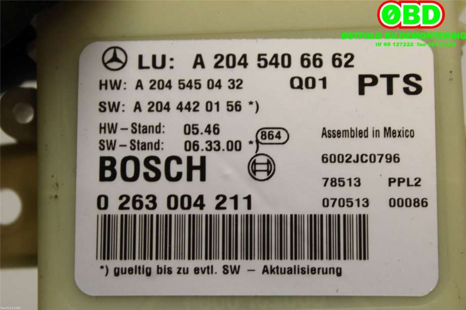 Styreenhet parkering til Mercedes C-Klasse 2007-2011 (Fase 1) (W204) (W204) (MERCEDES|A 204 540 66 62||2045406662)