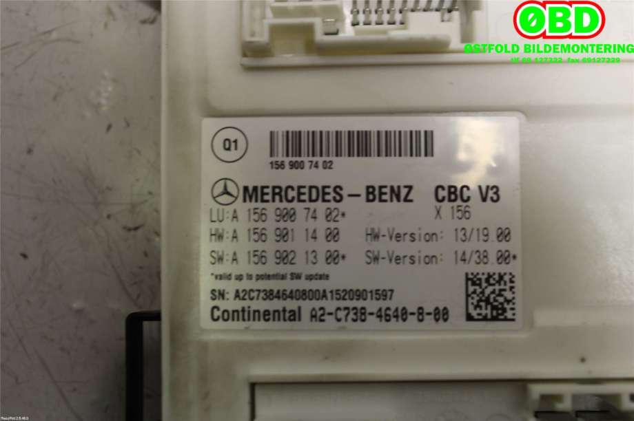 Styreenhet comfort (BCM) til Mercedes CLA 2013-2019 (C117) (C117) (MERCEDES|A 156 900 74 02||1569007402)