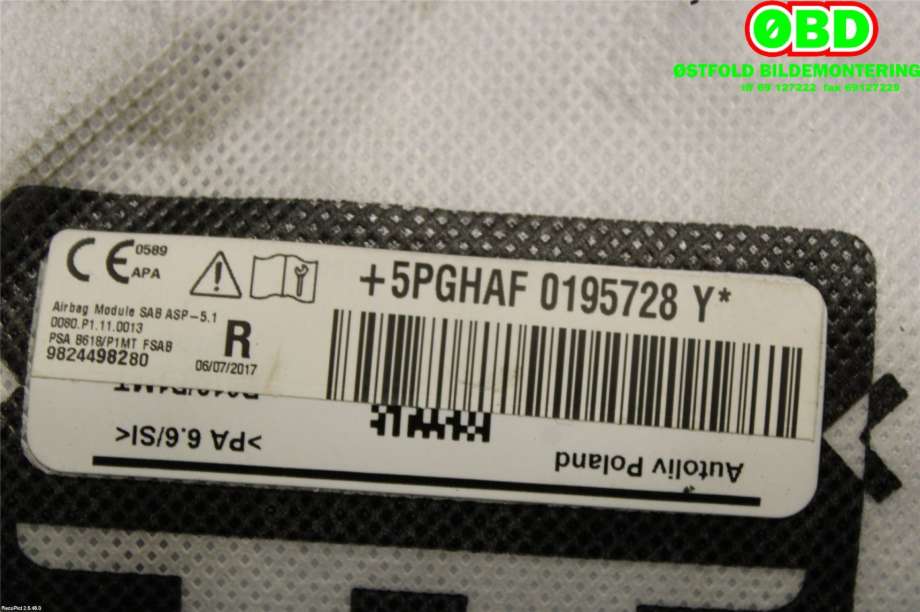 Airbag sidepute høyre til Citroën C3 2016-->> (Type III) (CITROEN||9824498280)