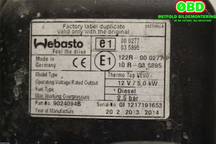 Dieselvarmer til Land Rover Discovery 2009-2017 (Type IV) (LAND-ROVER||9024094B)