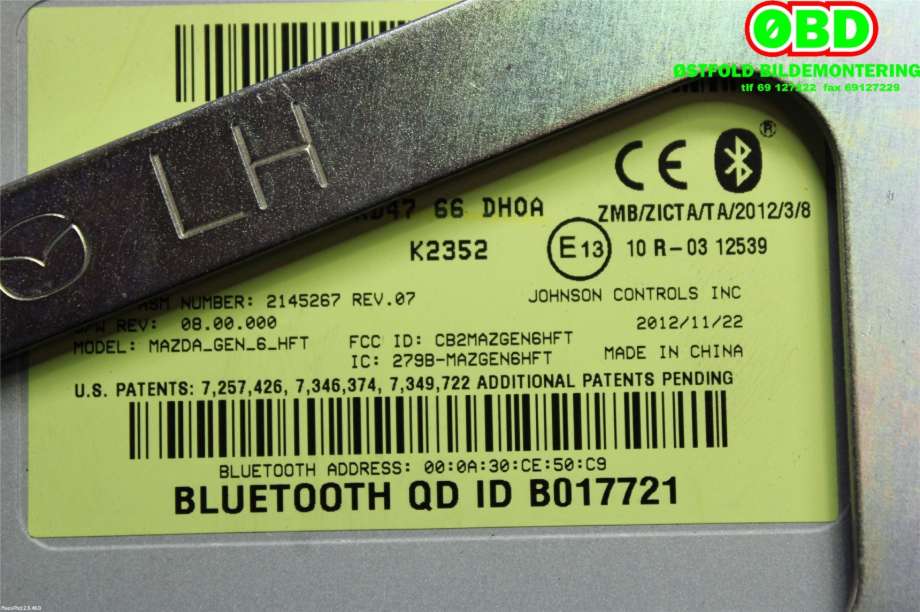Styreenhet diverse til Mazda CX-5 2012-2017 (Type I) (MAZDA|KD47-66-DH0A|)