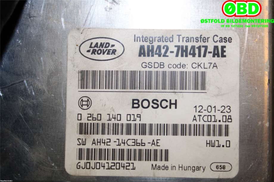 Styreenhet girkasse til Land Rover Discovery 2009-2017 (Type IV)  (LAND-ROVER|LR022936|0260140019|AH427H417AE)