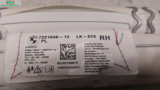 Airbag gardin høyre til BMW 3-Serie 2012-2018 (F30/F31/F34) (F30/F31/F34) (BMW|72 12 7 221 046||7221046)