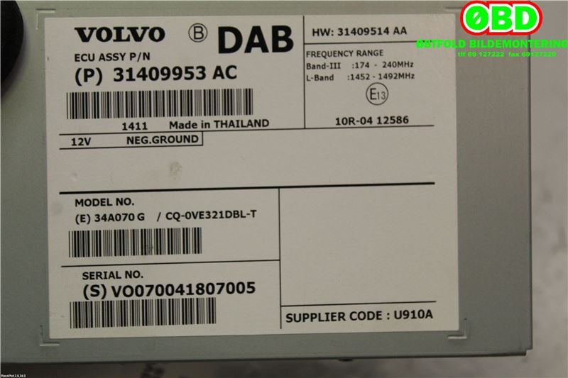 Bilstereo diverse til Volvo V40 2012-2019  (VOLVO|31667304||31409953AC)