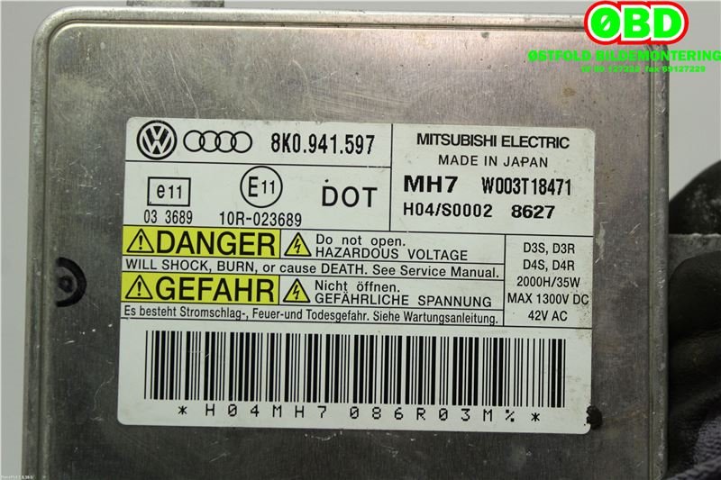 Styreenhet xenon/ballast til Audi A3 2003-2008 (Type II, Fase 1) (8K0 941 597 E|W003T18471|8K0941597)