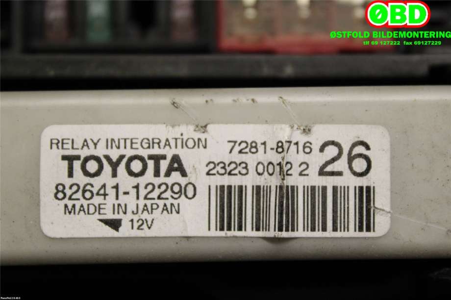 Sikringsboks til Toyota Auris 2010-2012 (Type I, Fase 2)  (TOYOTA|8274175010|)