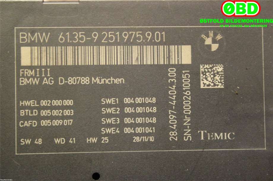 Styreenhet diverse til BMW 5-Serie 2010-2017 (F10/F11) (F10/F11) (BMW||61359251975)