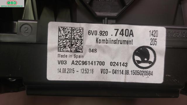 Instrumentpanel til Škoda Fabia 2014-2021 (Type III)  (SKODA|6V0 920 740 A||6V0920740A)