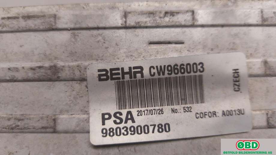Intercooler til Citroën C3 2016-->> (Type III)  (CITROEN|98 039 007 80|)