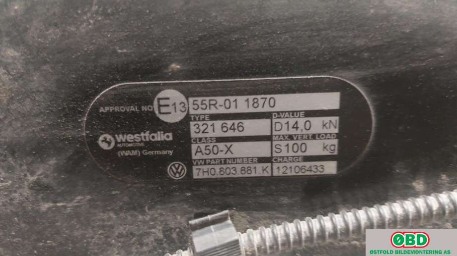 Hengerfeste til VW Transporter / Caravelle 2019-->> (T6.1) (T6.1) (VOLKSWAGEN|7H0 803 881 K|7H0 803 881 P|7H0803881K)