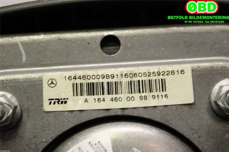 Airbag rattpute til Mercedes ML 2005-2011 (W164) (W164) (MERCEDES|A 164 460 00 98||1644600098)