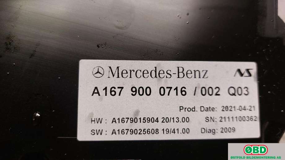 Instrumentpanel til Mercedes GLE 2019-->> (W167) (W167) (MERCEDES GL 350 EQ-Power|A 167 900 07 16||1679000716)