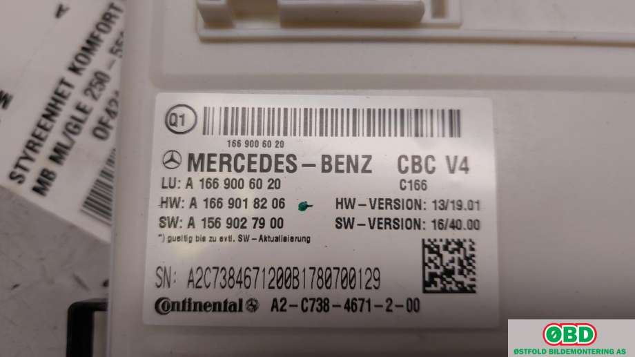 Styreenhet comfort (BCM) til Mercedes GLE 2015-2018 (Fase 2) (W166) (W166) (MERCEDES|A 166 900 60 20||1669006020)