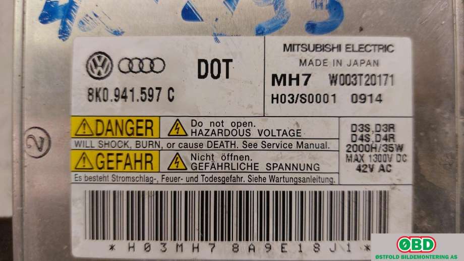 Styreenhet xenon/ballast til Audi A5 2007-2016 (Type I)  (AUDI|8K0 941 597 E|W003T20171|8K0941597C)