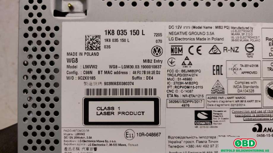 Bilstereo navigasjon til VW Caddy 2015-2020 (Type III, Fase 3)  (VOLKSWAGEN|1K8 035 150 L||1K8035150L)