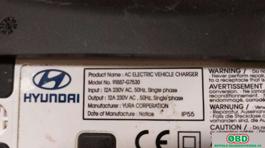 Batterilader kabel til Hyundai Ioniq Electric 2019-->> (Fase 2)  (HYUNDAI|91887G 7530||91887G7530)